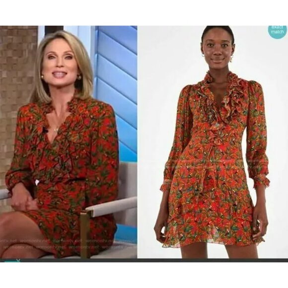 NWT FARM Rio Tucano Paradise Long Sleeve Dress Red Toucans Ruffle L - Picture 4 of 5